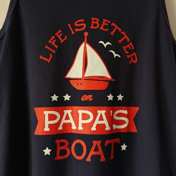 Papa's Boat Tank Dress Life Is Better On Navy Nautical Boating Lake Ocean Kids M - Picture 2 of 10